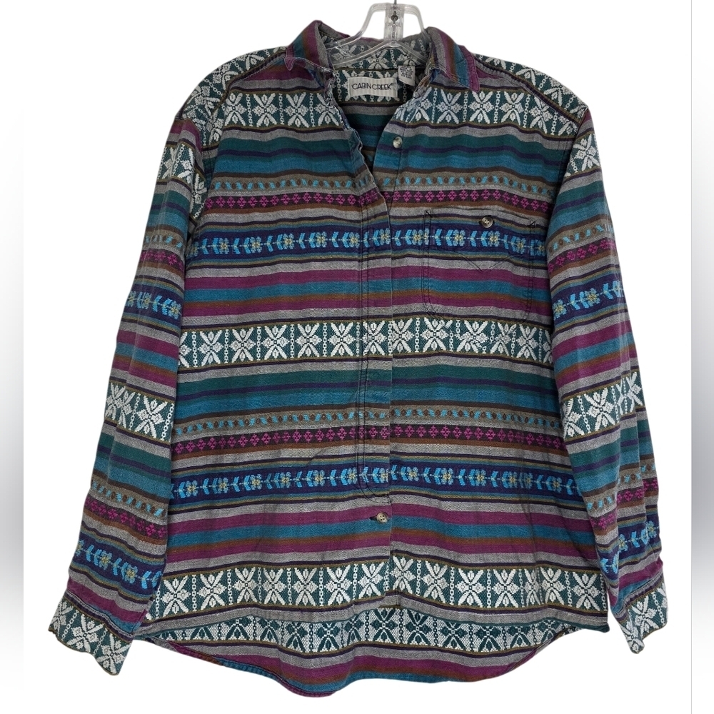Vintage Cabin Creek Aztec Southwestern Button Down Shirt Size Large